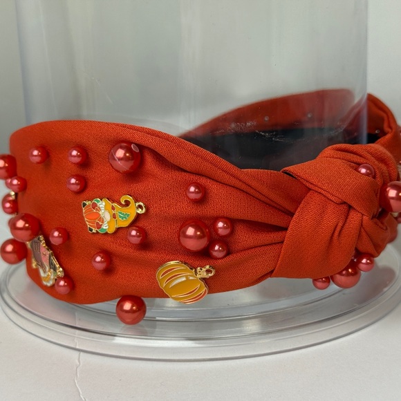 Accessories - Red Beaded Headband with Pumpkin Charms